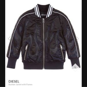 Diesel Black Bomber Jacket with Flames